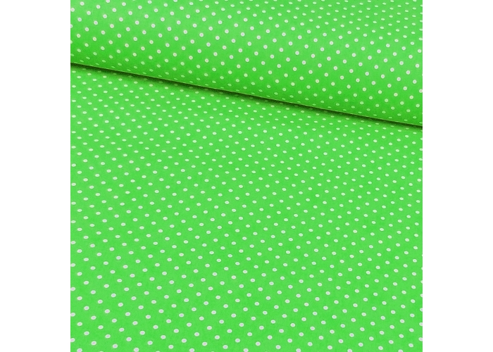 Tkanina bawełniana LIMONKOWY W BIAŁE GROSZKI 4MM- 140g/m²/160cm